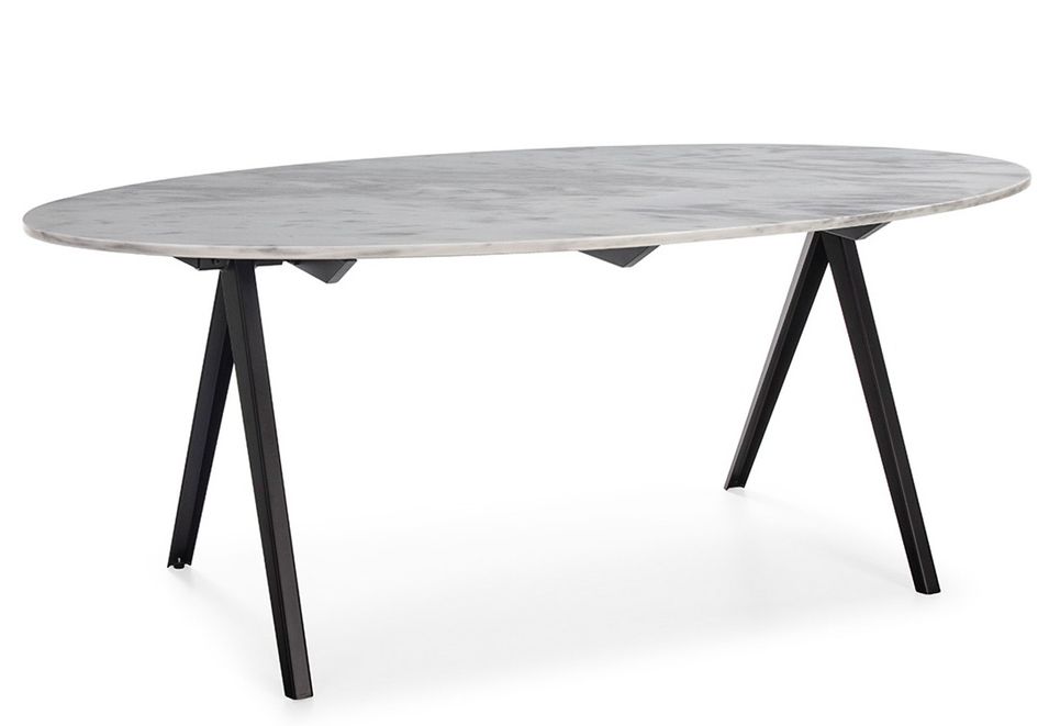 Table à manger ovale marbre gris et pieds métal noir LINA – 200 cm - Photo n°1
