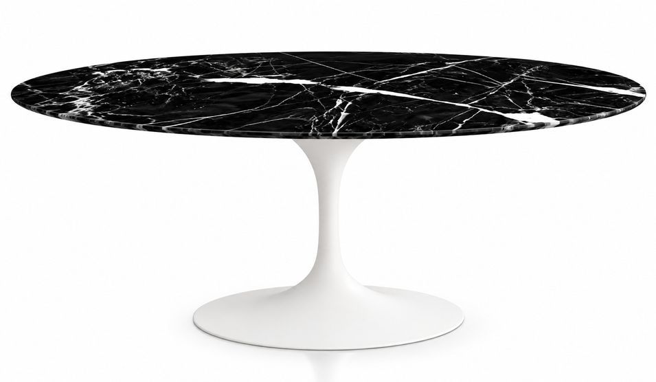 Table à manger ovale TULIPE - Plateau en marbre – Pied central en métal – Fabrication italienne haut de gamme - Photo n°1