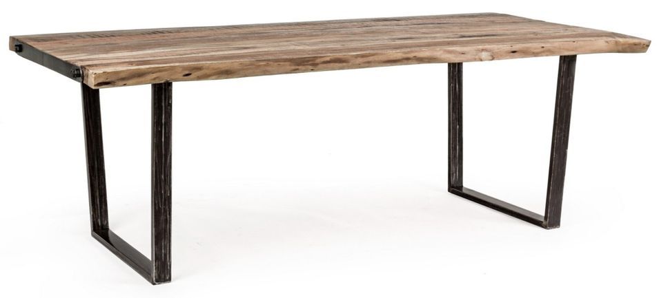 Table à manger rectangulaire 12 places en bois d'acacia sur 2 pieds acier noir Kadone 220 cm - Photo n°1