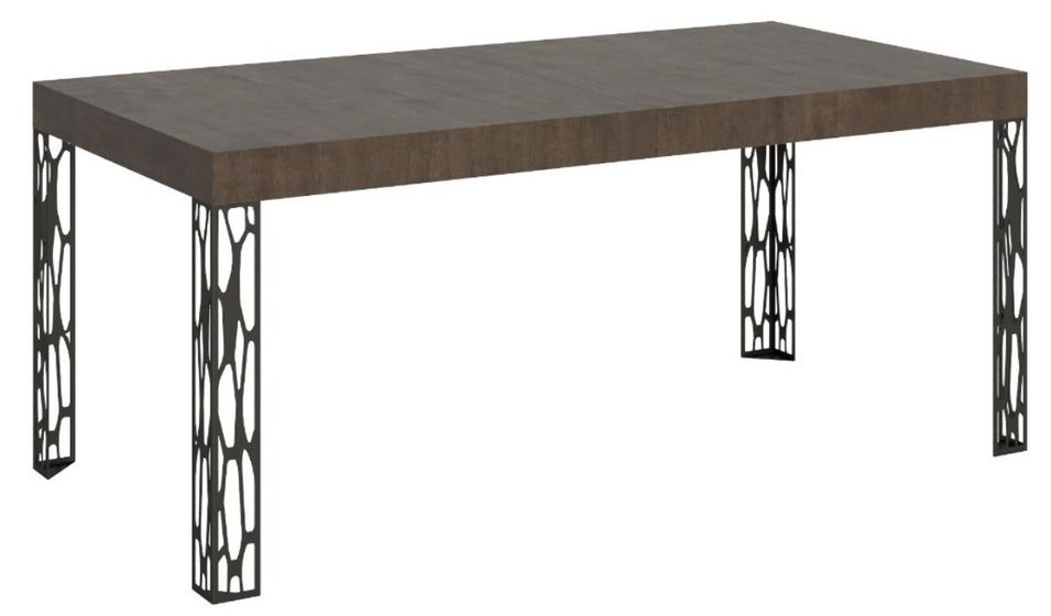 Table à manger rectangulaire 180 cm bois foncé et pieds métal gris foncé Gisa - Photo n°1