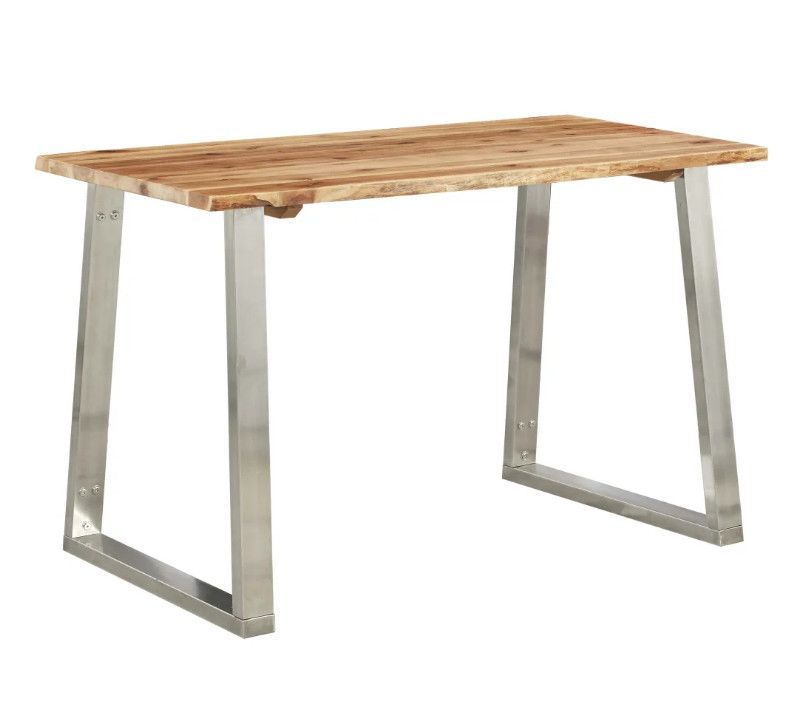 Table à manger rectangulaire acacia massif clair et métal gris Miji 120 - Photo n°1