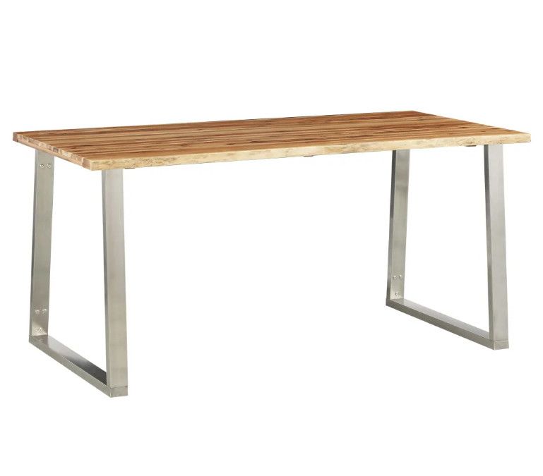 Table à manger rectangulaire acacia massif clair et métal gris Miji L 160 - Photo n°1