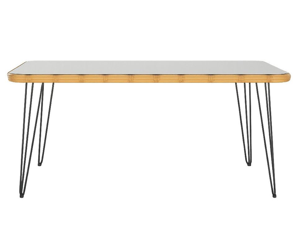 Table à manger rectangulaire BERLO 180 cm – Osier synthétique et verre trempé - Photo n°1