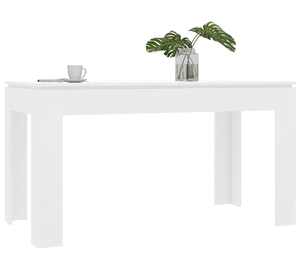 Table à manger rectangulaire bois blanc brillant Modra 140 cm - Photo n°1