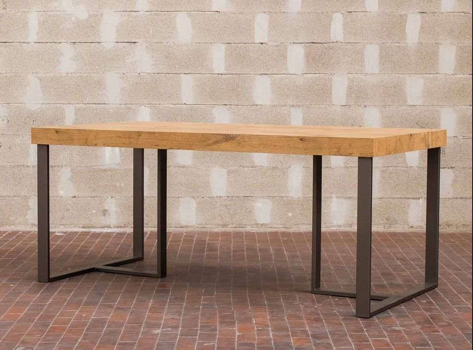 Table à manger rectangulaire bois clair et pieds métal gris foncé April 160 cm - Photo n°1