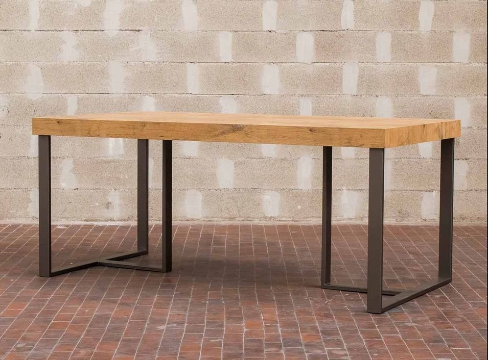Table à manger rectangulaire bois clair et pieds métal gris foncé April 180 cm - Photo n°1