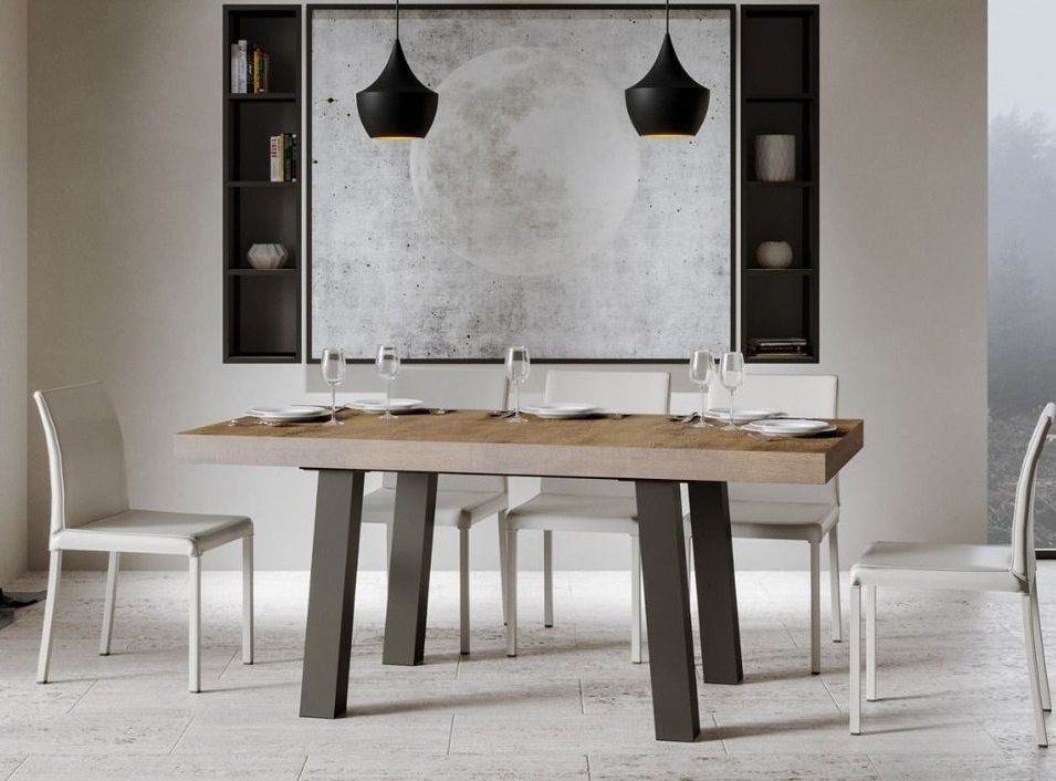 Table à manger rectangulaire bois foncé et pieds métal anthracite Bidy 160 cm - Photo n°1