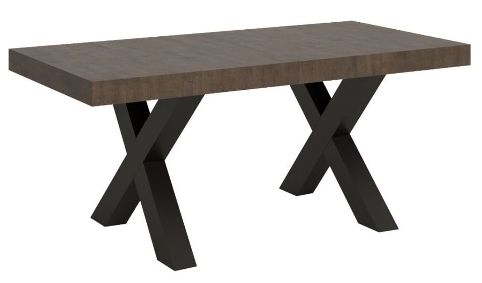 Table à manger rectangulaire bois foncé et pieds métal gris foncé Tsara 130 cm - Photo n°1