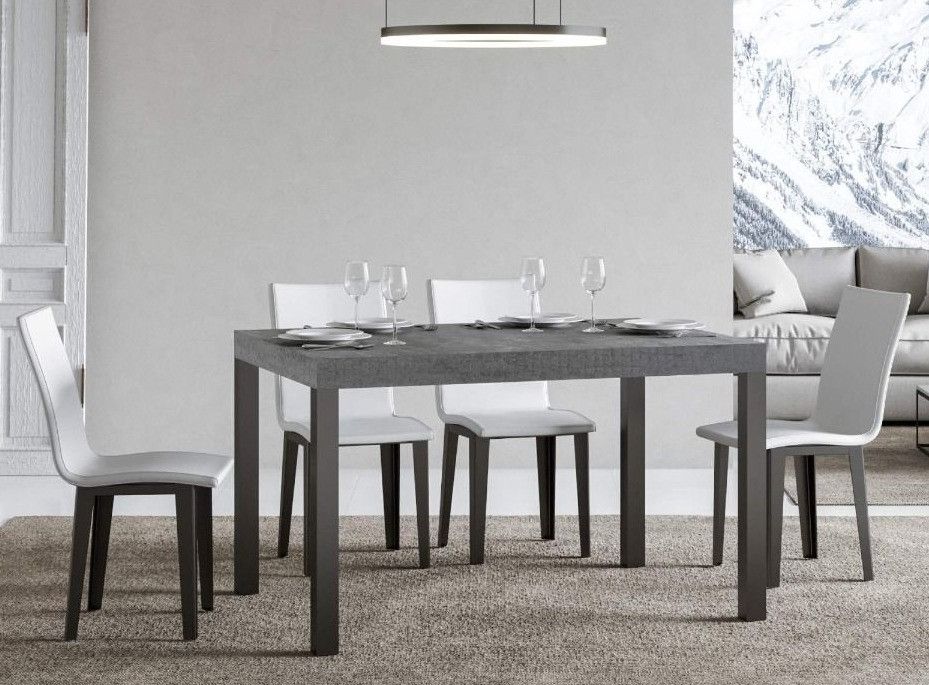 Table à manger rectangulaire gris béton et métal anthracite Evy 130 cm - Photo n°1