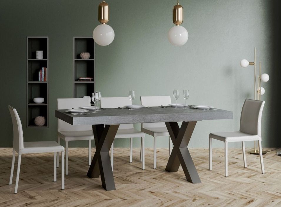Table à manger rectangulaire gris béton et pieds métal gris foncé Tsara 160 cm - Photo n°1