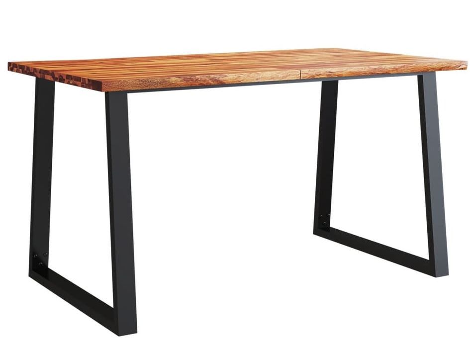 Table à manger rectangulaire industrielle Gaby - Plateau bois d'acacia et pieds en acier noir - Photo n°1