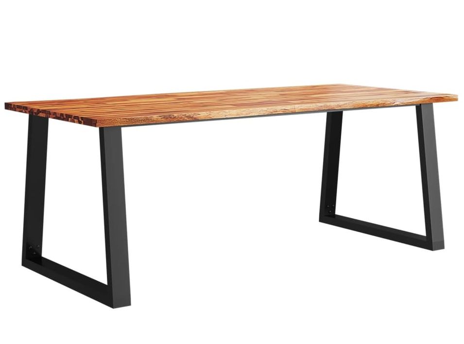 Table à manger rectangulaire industrielle Gaby - Plateau bois d'acacia et pieds en acier noir - Photo n°1