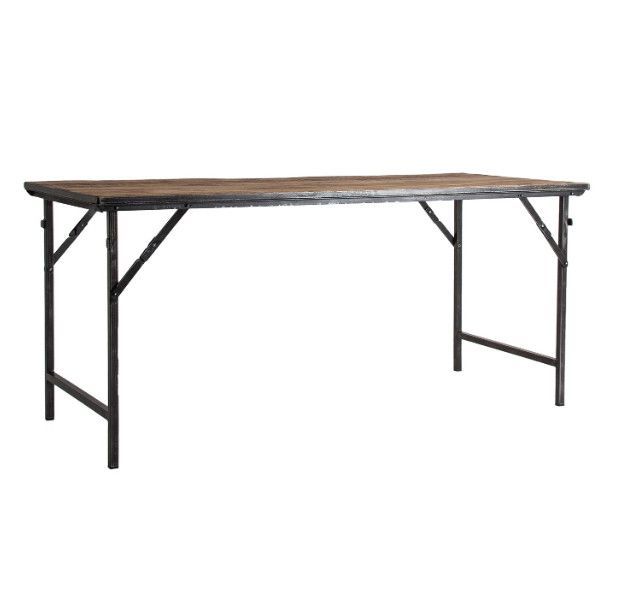 Table à manger rectangulaire orme massif foncé et métal noir Téa - Photo n°1