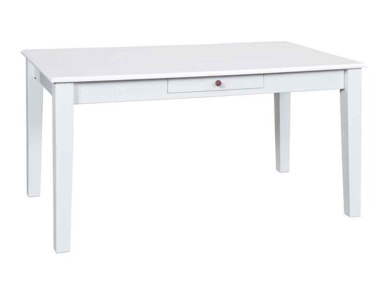 Table à manger rectangulaire pin massif vernis blanc Campanou 160 cm - Photo n°1