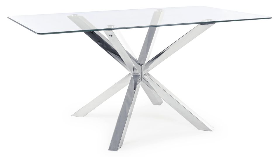 Table à manger rectangulaire verre trempé et acier chromé Agno 160 cm - Photo n°1