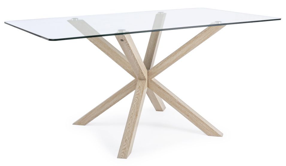 Table à manger rectangulaire verre trempé et acier effet naturel Agno 160 cm - Photo n°1