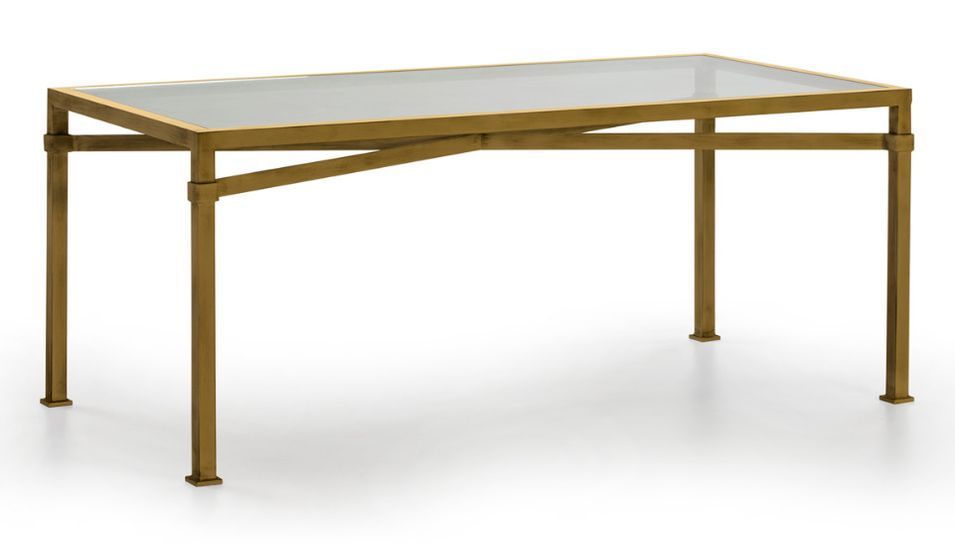 Table à manger rectangulaire verre trempé et métal doré Lighty - Photo n°1