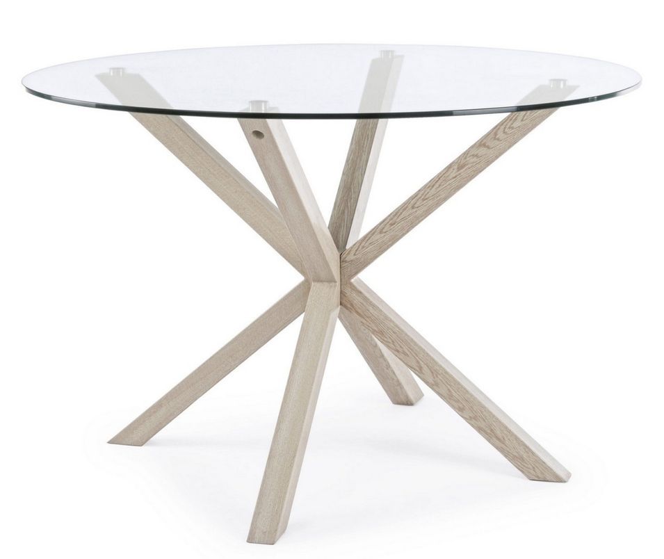 Table à manger ronde AGNO Ø114 cm – Acier & verre trempé – 5 places - Photo n°1