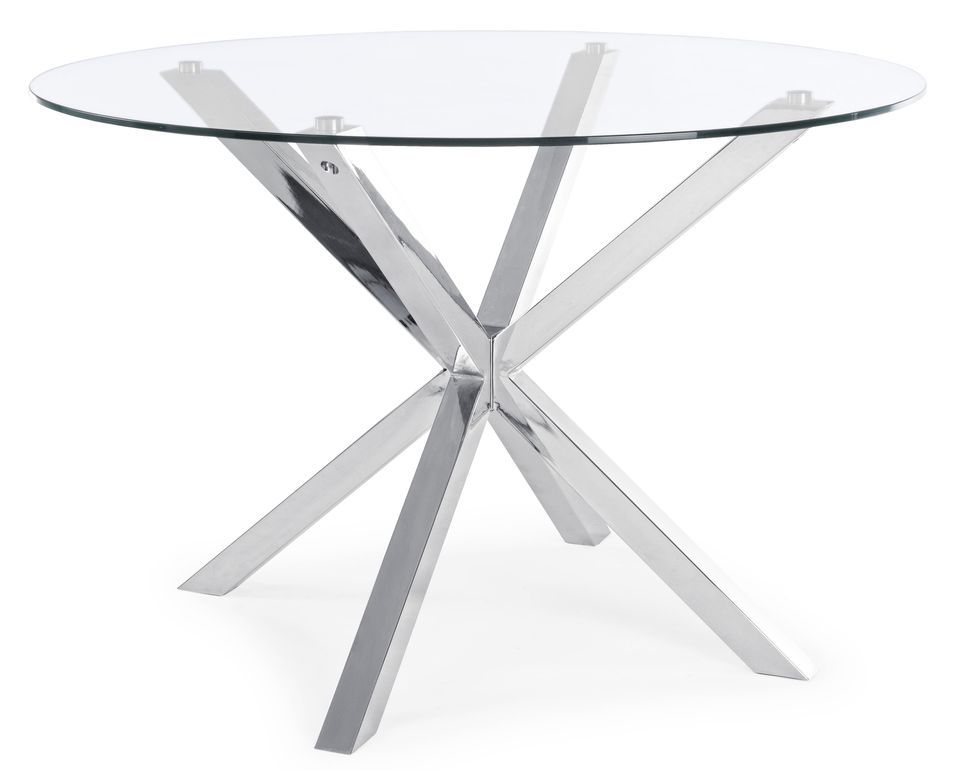 Table à manger ronde AGNO Ø114 cm – Acier & verre trempé – 5 places - Photo n°1