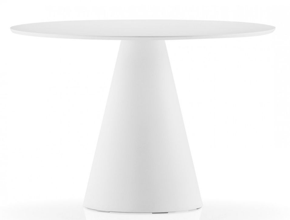 Table à manger ronde blanche polyéthylène et plateau bois blanc Kizola - Photo n°1