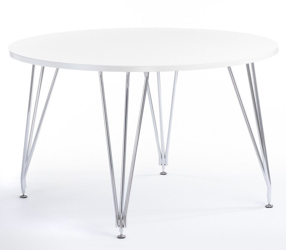Table à manger ronde bois blanc mat et acier chromé Diza 120 cm - Photo n°1