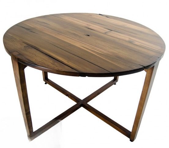 Table à manger ronde bois massif noyer 100% Boker 120 cm - Photo n°1