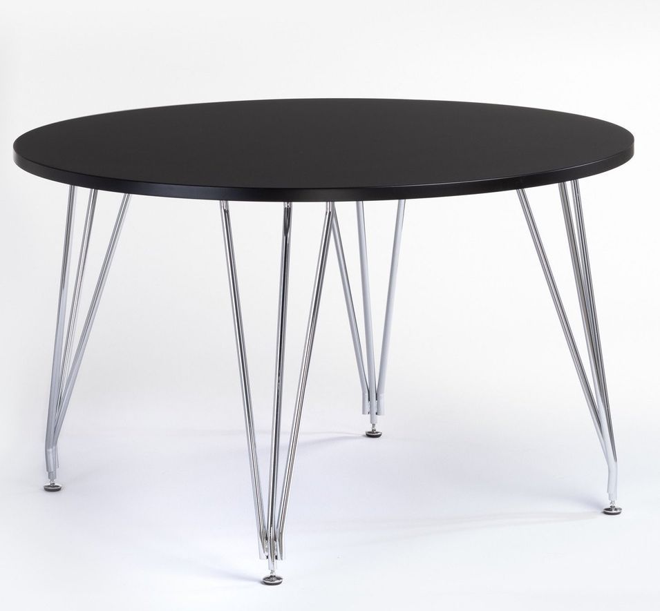 Table à manger ronde bois noir mat et acier chromé Diza 120 cm - Photo n°1