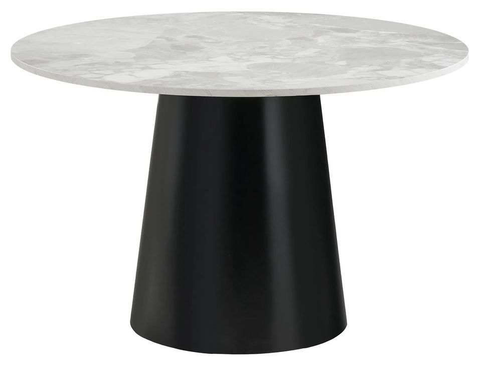Table à manger ronde BRITO Ø120 – Effet marbre & métal noir - Photo n°1