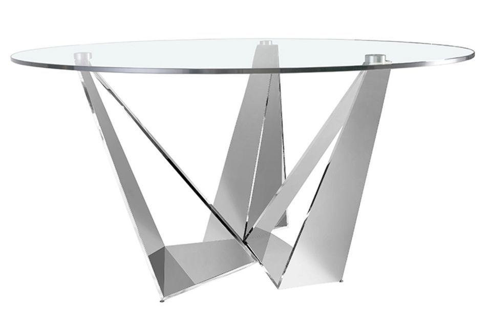 Table à manger ronde design Gala - Plateau en verre trempé et pieds en acier chromé - Photo n°2