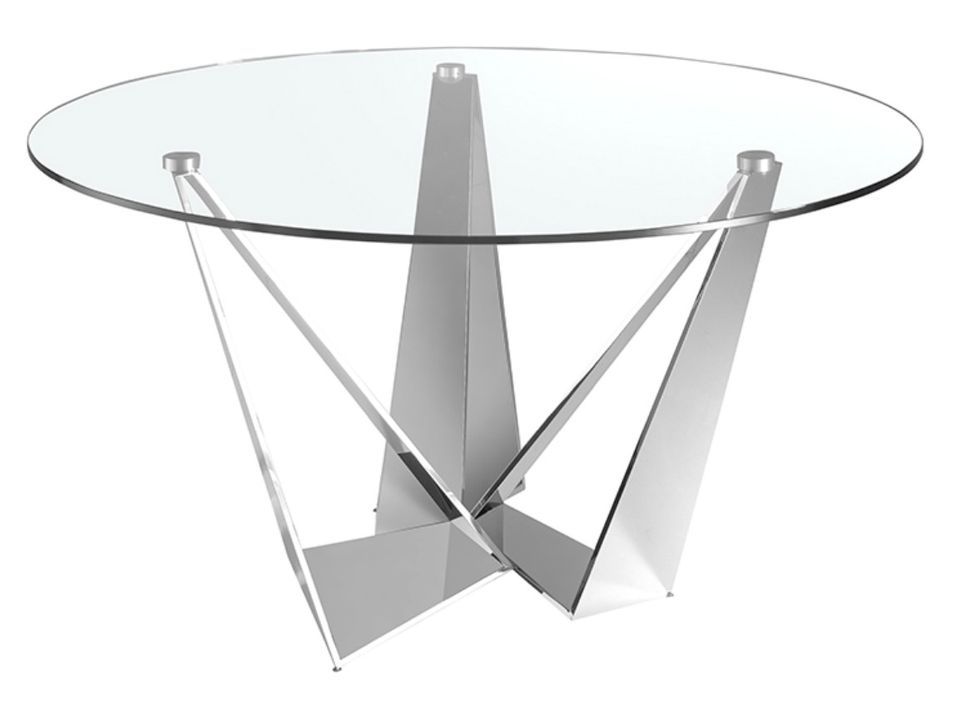 Table à manger ronde design Gala - Plateau en verre trempé et pieds en acier chromé - Photo n°1