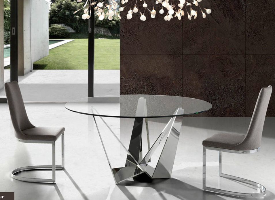 Table à manger ronde design Gala - Plateau en verre trempé et pieds en acier chromé - Photo n°3