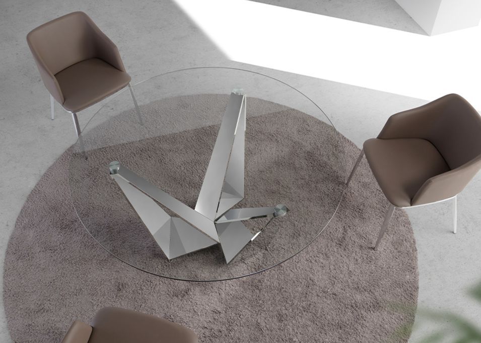 Table à manger ronde design Gala - Plateau en verre trempé et pieds en acier chromé - Photo n°6