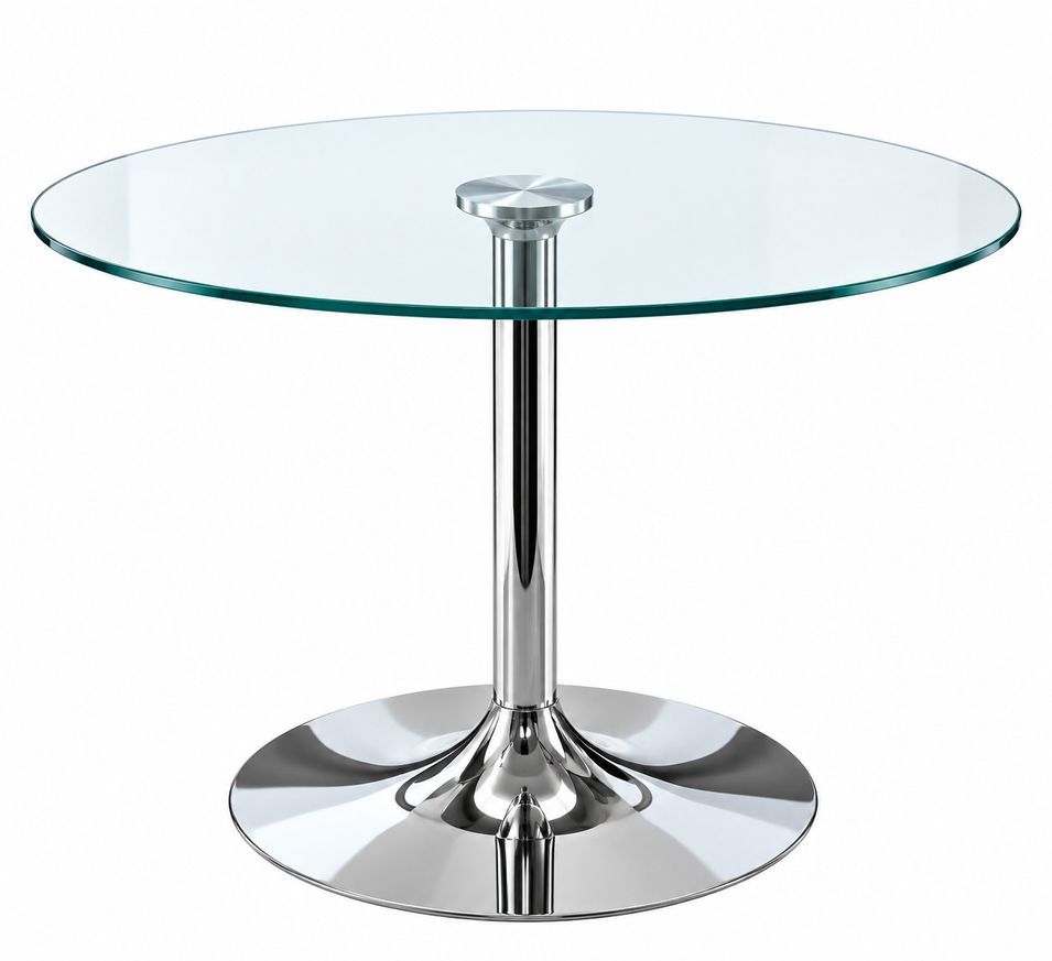 Table à manger ronde DIAMINO – Verre trempé et pied central en acier chromé – Design italien - Photo n°1