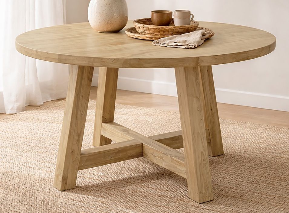 Table à manger ronde en bois de teck LONDA Ø140 cm - Photo n°1