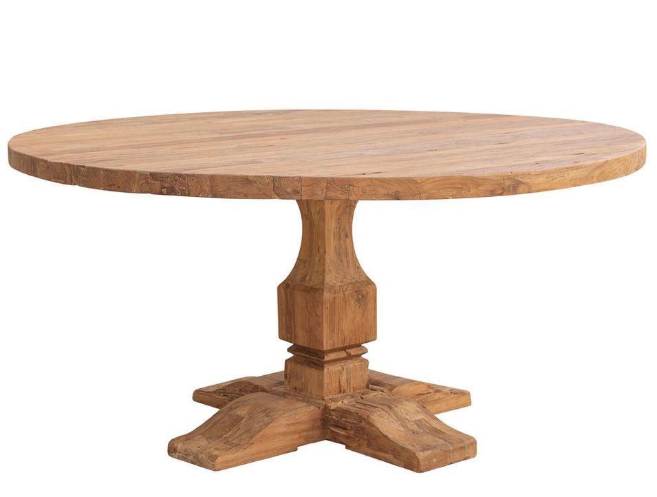 Table à manger ronde en bois massif naturel de teck VIKALE Ø160 cm - Photo n°1