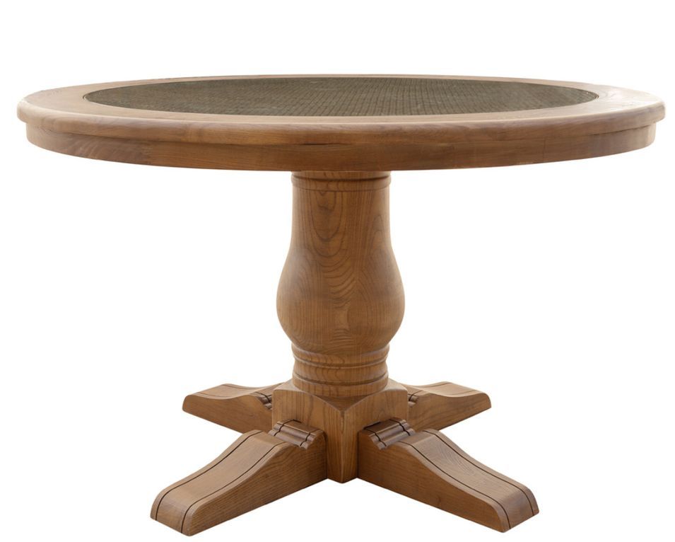 Table à manger ronde en chêne massif et rotin Vikale 120 cm - Photo n°1