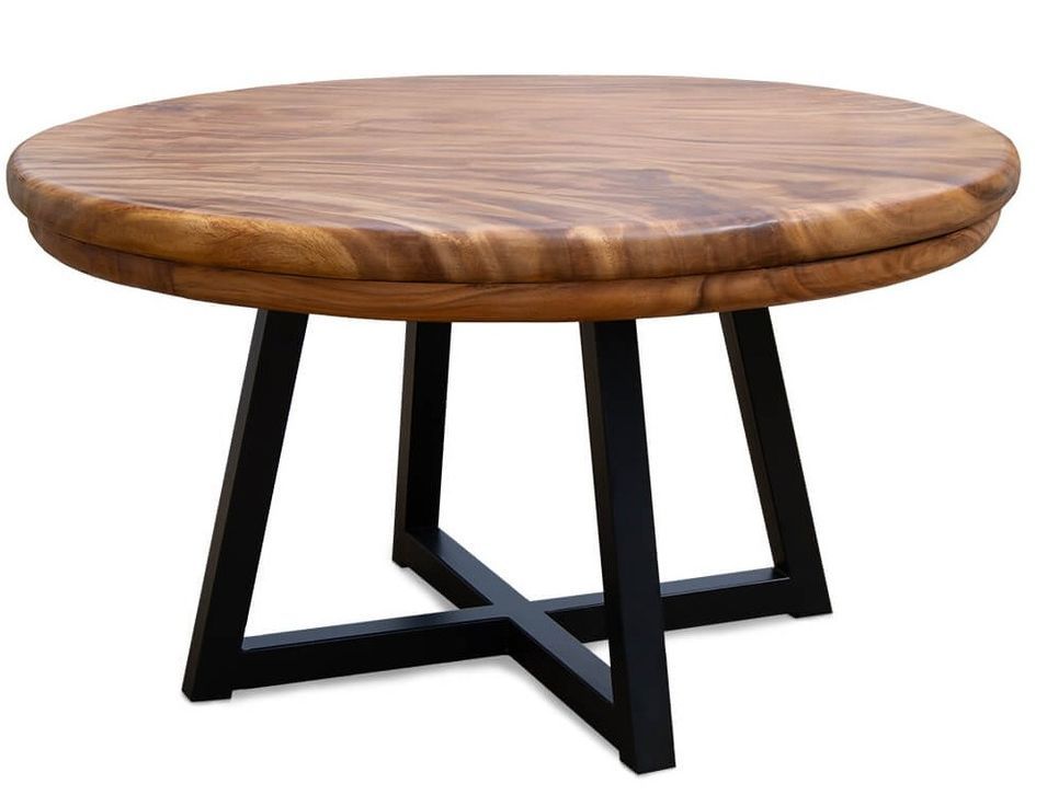 Table à manger ronde en suar MAZKO Ø140 cm – Bois massif et piétement en fer - Photo n°1