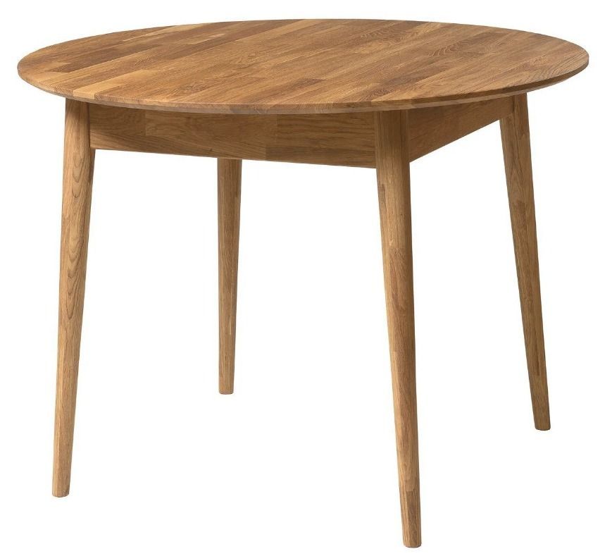 Table à manger ronde extensible 120 à 155 cm en bois de chêne massif Kundy - Photo n°1