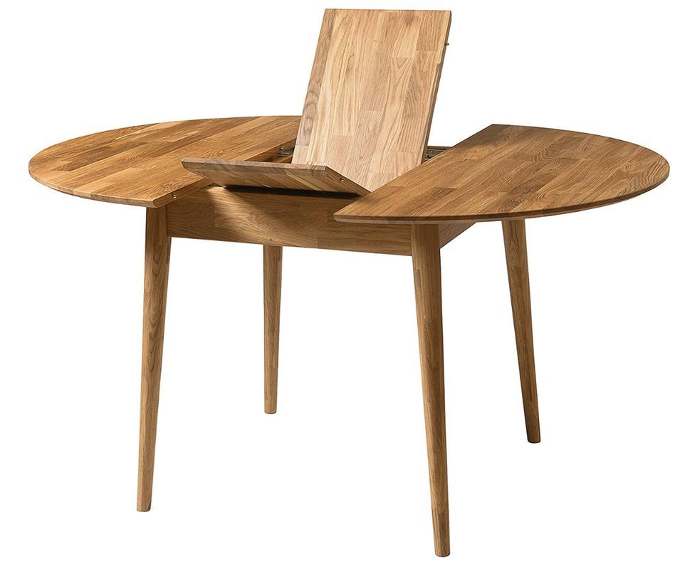 Table à manger ronde extensible 93 à 123 cm en bois de chêne massif Kundy - Photo n°1
