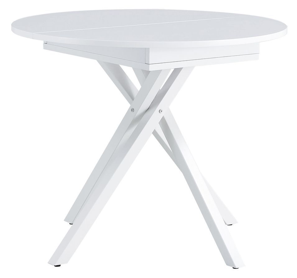 Table à manger ronde extensible bois blanc et pieds métal blanc Vaker 90 à 120 cm - Photo n°1