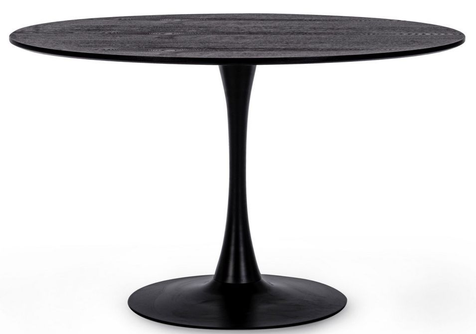 Table à manger ronde KULIPA Ø120 cm – Acier & bois noir avec veinure – 6 places - Photo n°1