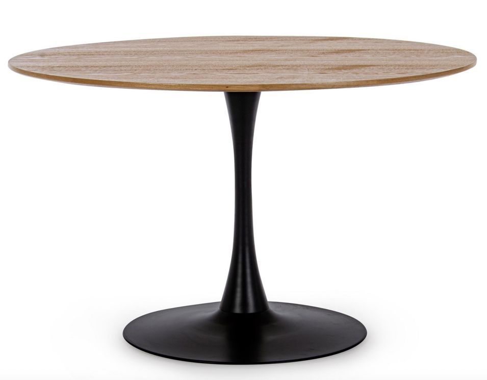Table à manger ronde KULIPA Ø120 cm – Acier noir & bois naturel – 6 places - Photo n°1