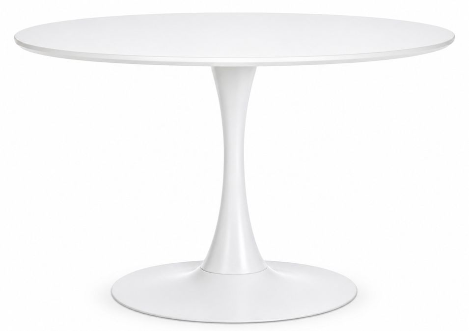 Table à manger ronde KULIPA – Acier blanc & bois blanc laqué mat - Photo n°1