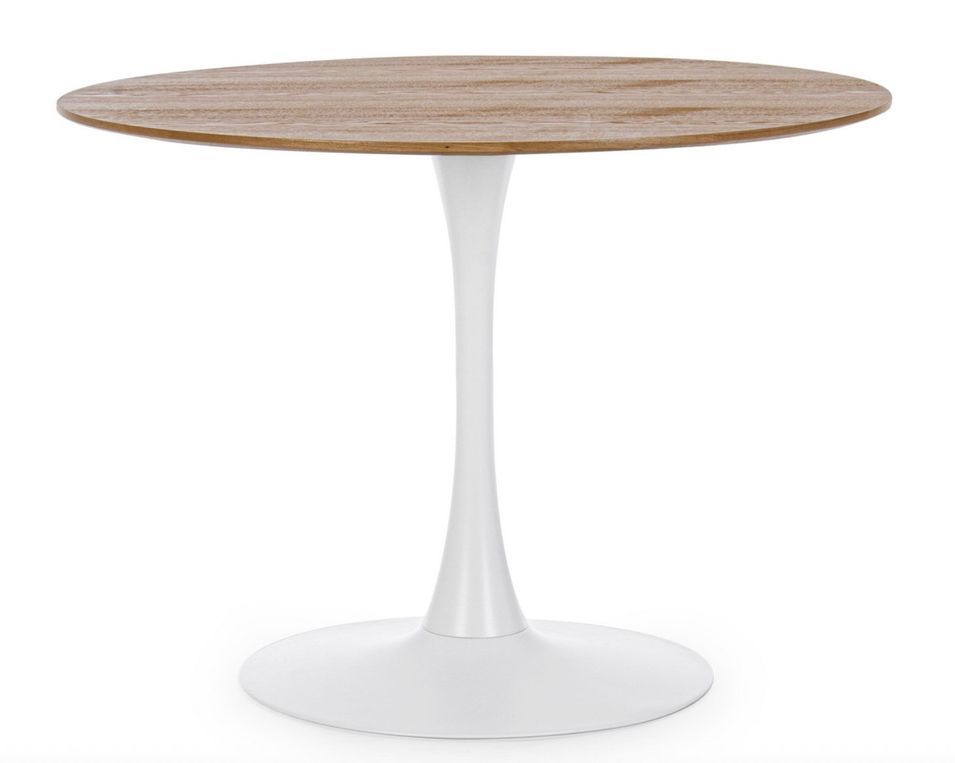 Table à manger ronde KULIPA – acier blanc & bois naturel – Ø100 cm - Photo n°1
