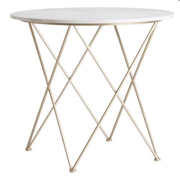 Table à manger ronde marbre blanc et métal doré Sacha - Photo n°1