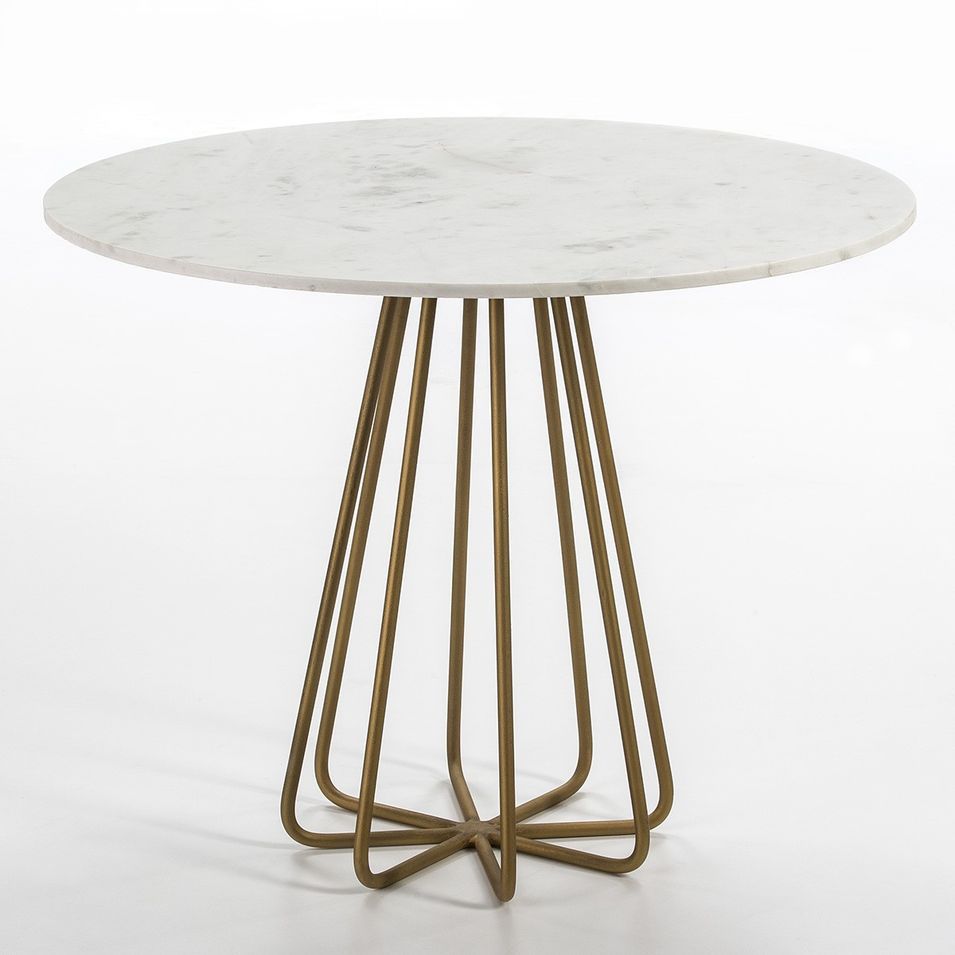 Table à manger ronde marbre blanc et pieds métal doré D 95 cm - Photo n°1