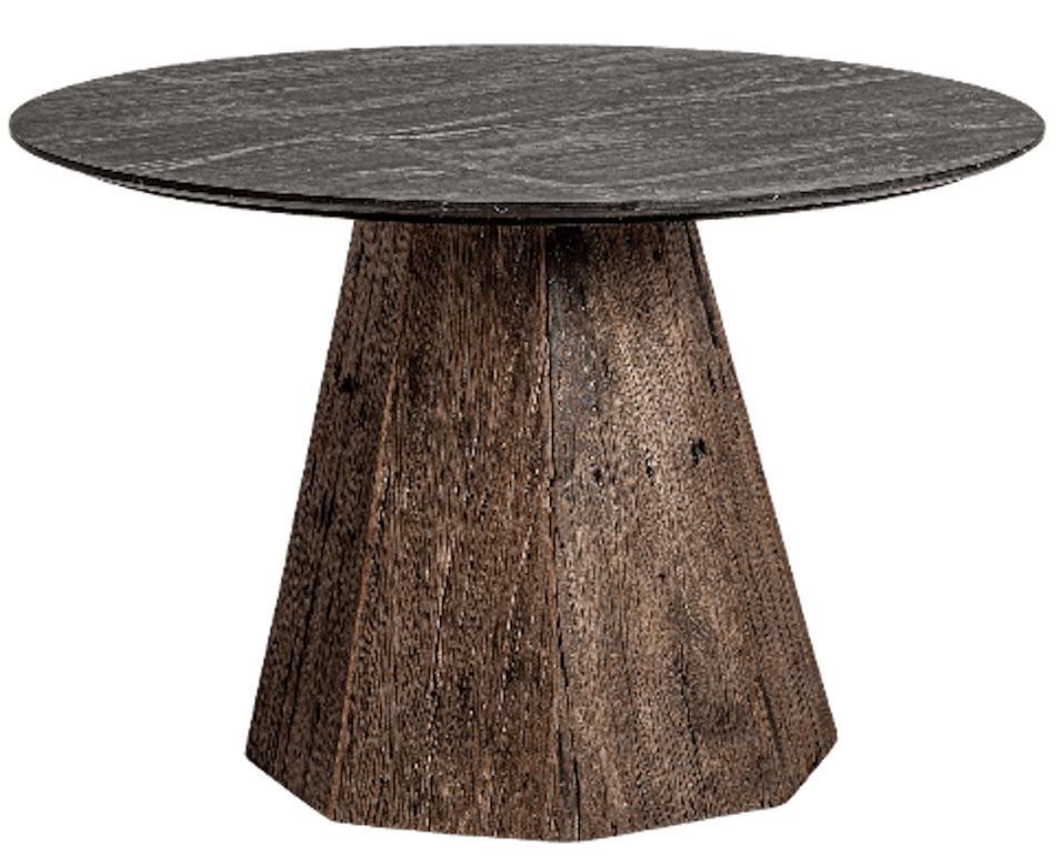 Table à manger ronde marbre de noir et pieds bois massif Wader Ø120 cm - Photo n°1