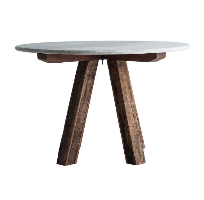 Table à manger ronde marbre gris et manguier massif foncé Valentia - Photo n°1