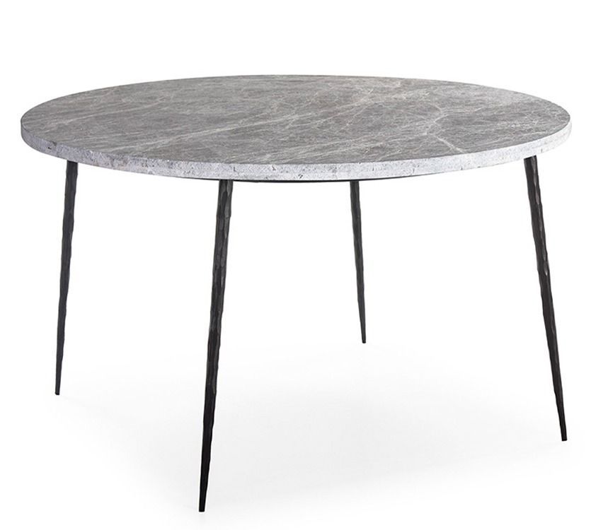 Table à manger ronde marbre gris et pieds métal noir SOPA – Ø125 cm - Photo n°1