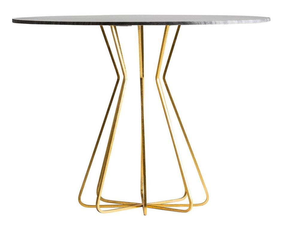 Table à manger ronde marbre noir et pieds métal doré Anato - Photo n°1